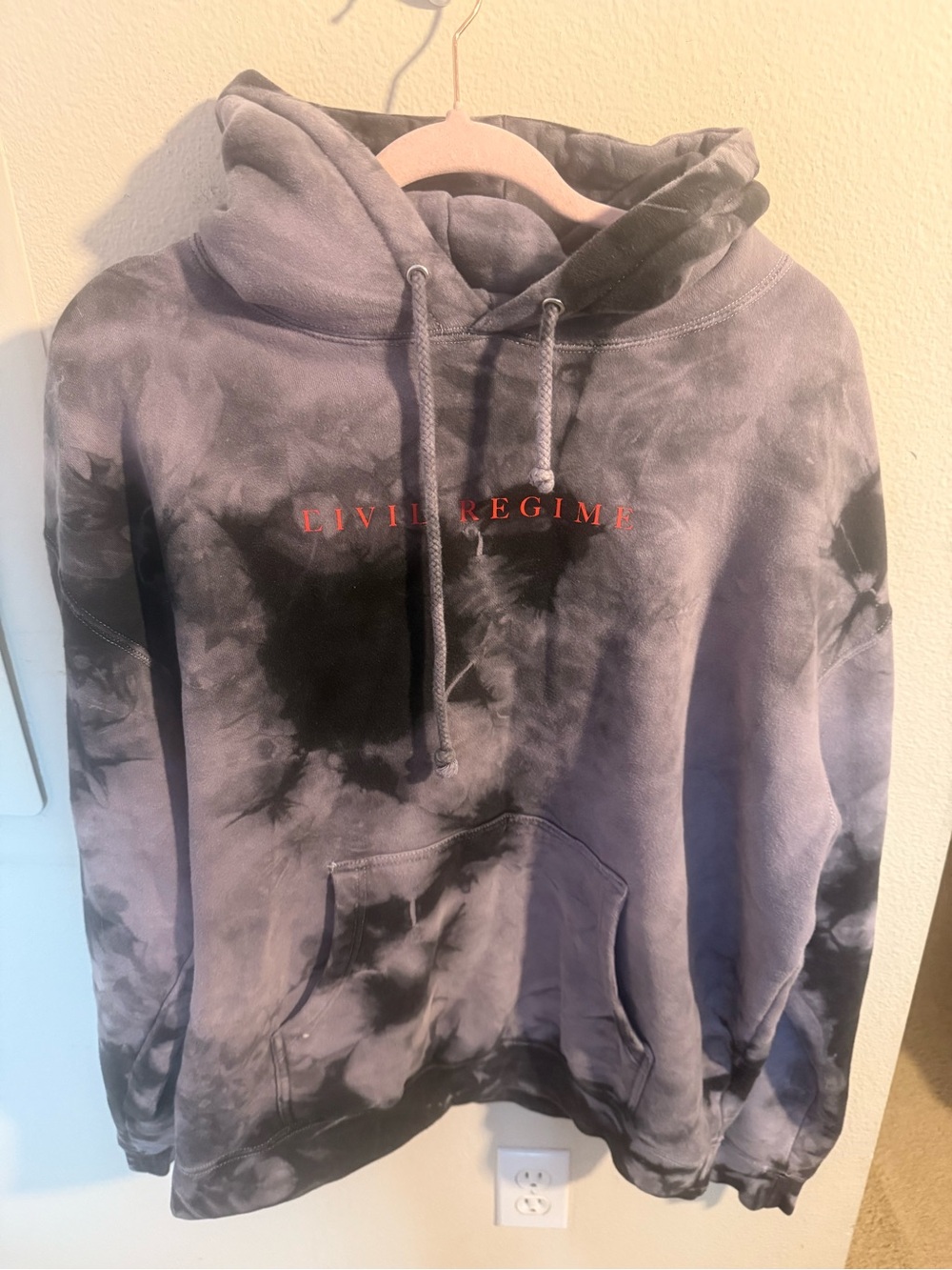 Civil Regime Black Gray Tie-Dye Embroidered Pullover Hoodie Medium